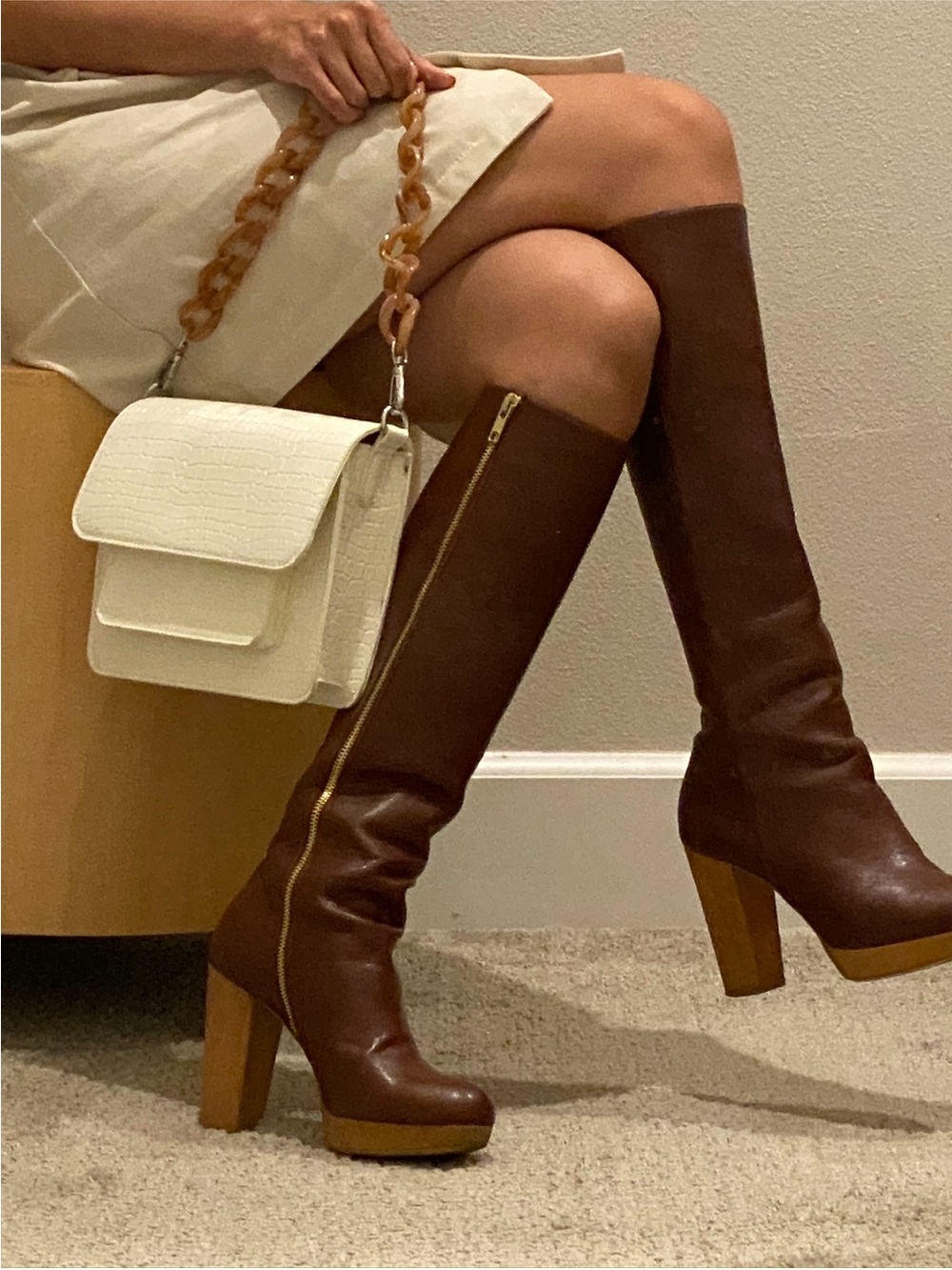Stella McCartney Brown High Leather Platform Boots